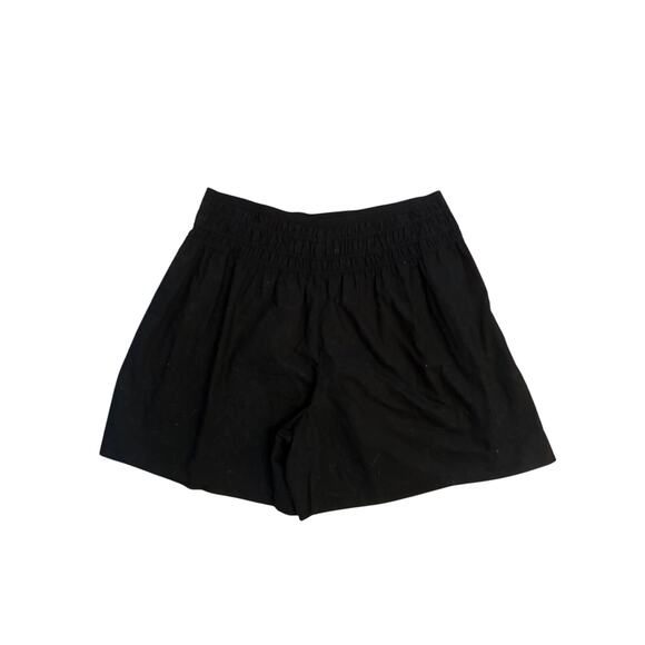 Women L Vince Black Pull-On Cotton Smocked Waist Shorts Wide Leg Relaxed - Picture 1 of 5